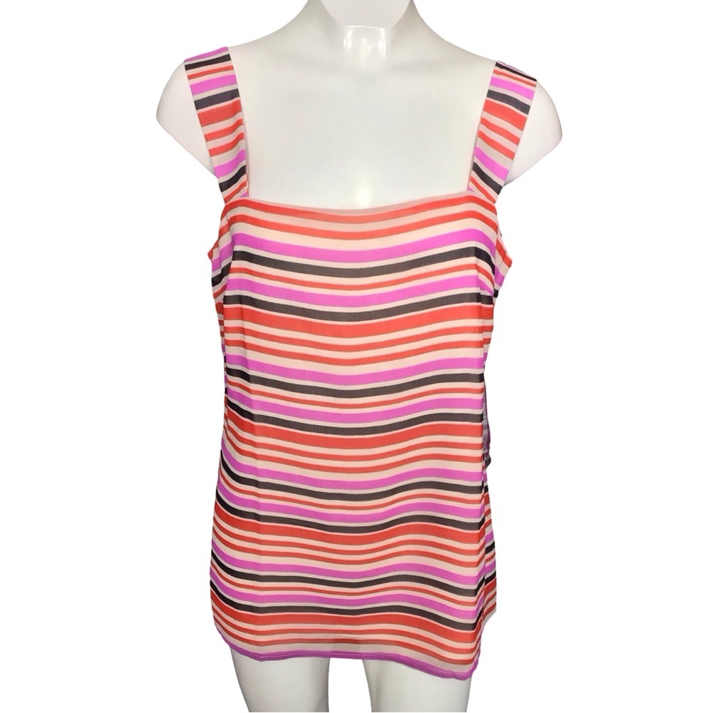 CAbi Pink and Orange Striped Tank Top